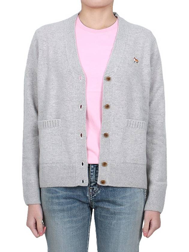 Baby Fox Patch Boxy Cardigan Light Grey Melange - MAISON KITSUNE - BALAAN 4