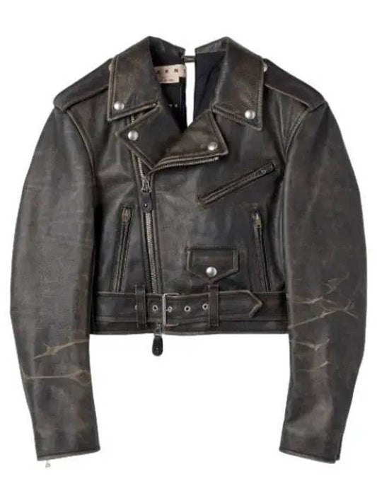 Cropped Biker Leather Jacket Black Rider - MARNI - BALAAN 1