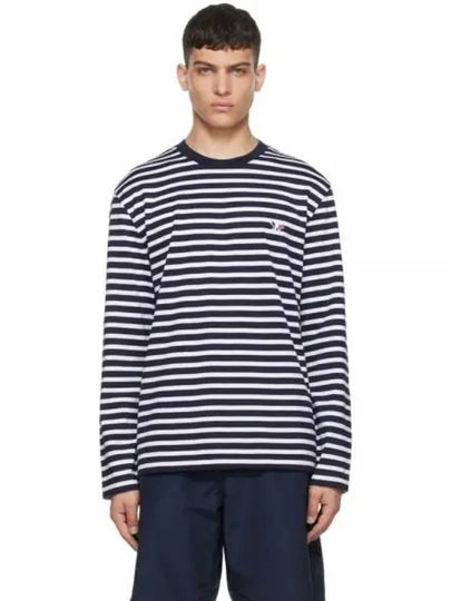 Fox Logo Stripe Long Sleeve T-Shirt Navy - MAISON KITSUNE - BALAAN 2