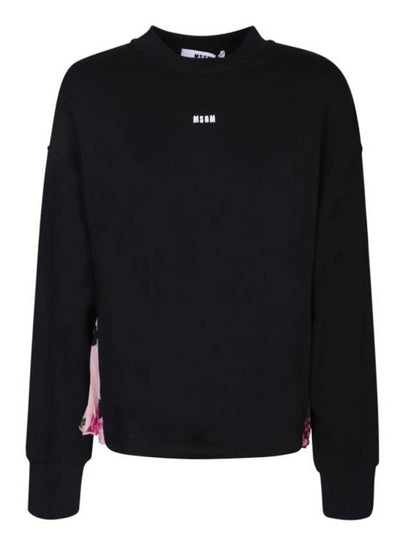 Logo Flora Pleated Detail Cotton Long Sleeve T-Shirt Black - MSGM - BALAAN 2