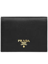 Saffiano Metal Logo Gold Fold Wallet Black - PRADA - BALAAN 3