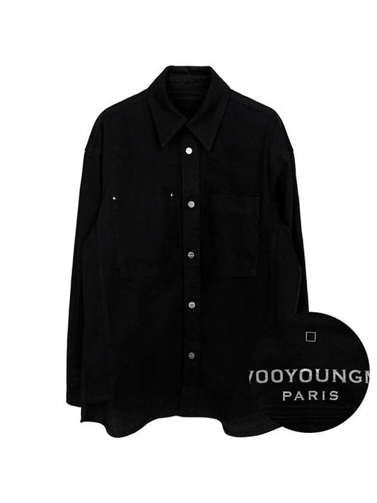 Back Logo Denim Cotton Long Sleeve Shirt Black - WOOYOUNGMI - BALAAN 1