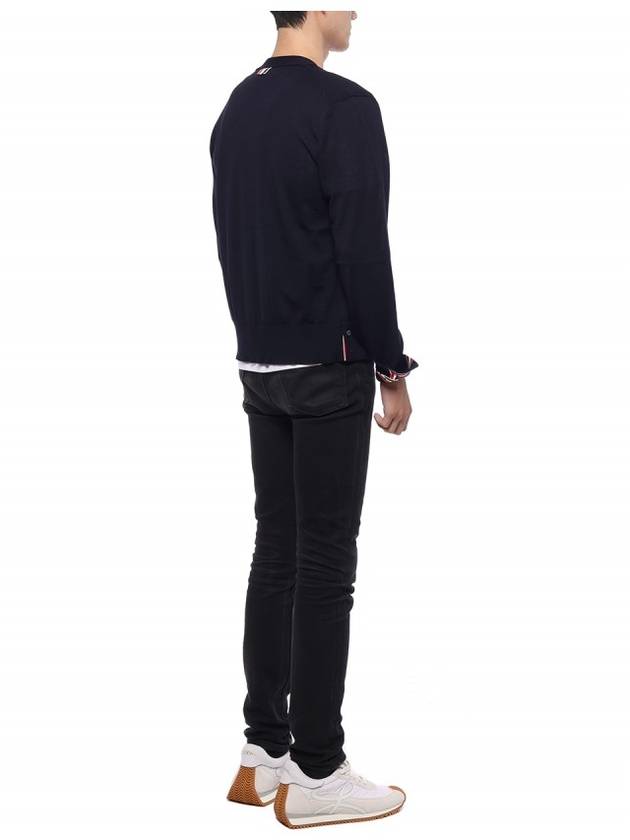 Men's Jersey Stitch V-Neck Cardigan Navy - THOM BROWNE - BALAAN 7