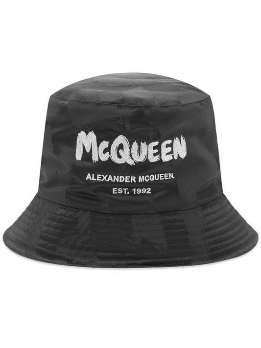 Graffiti Logo Bucket Hat Black - ALEXANDER MCQUEEN - BALAAN.