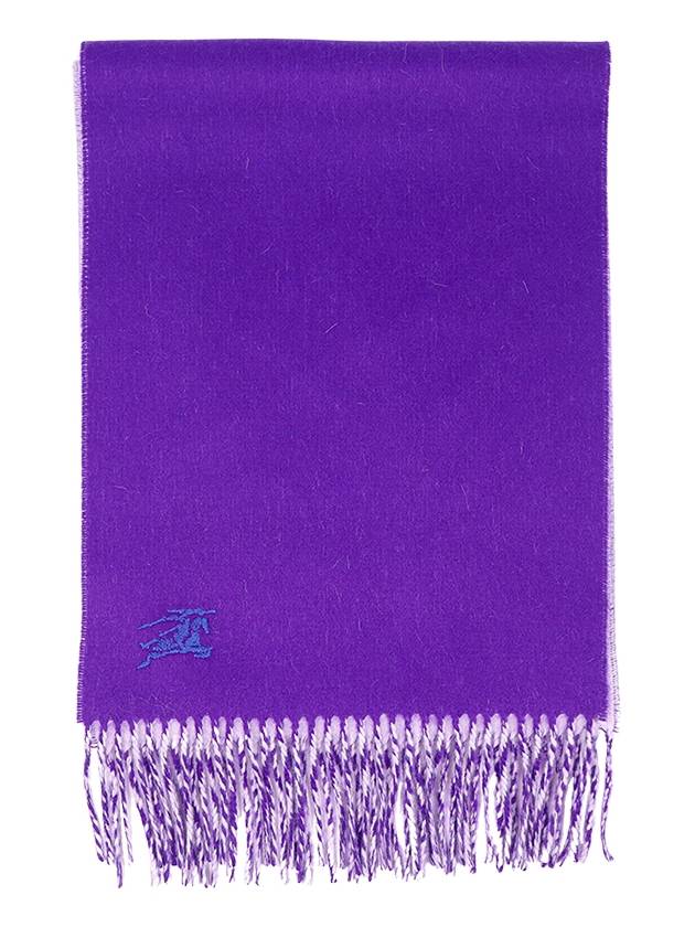 Embroidered Logo Reversible Cashmere Scarf Purple - BURBERRY - BALAAN 4