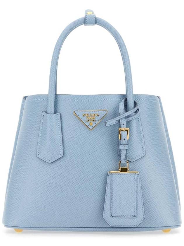 Double Saffiano Leather Mini Bag Light Blue - PRADA - BALAAN 1