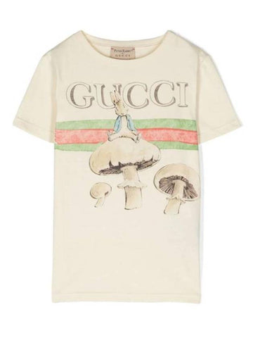 Kids Peter Rabbit Mushroom Print Short Sleeve T-Shirt Off-White - GUCCI - BALAAN 1