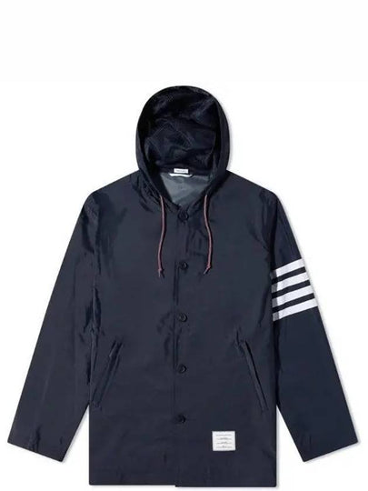 Diagonal Armband Solid Swim Tech Hooded Jacket Navy - THOM BROWNE - BALAAN 2