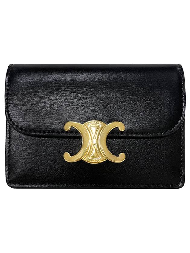 Triomphe Shiny Calfskin Flap Card Wallet Black - CELINE - BALAAN 2