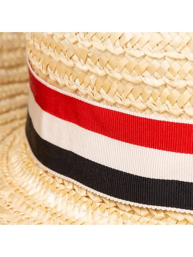 Natural Straw Wheat Braid Boater Hat Off White - THOM BROWNE - BALAAN 4