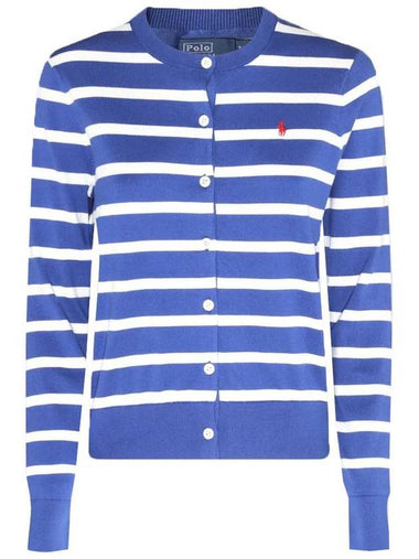 Embroidery Logo Striped Crew Neck Cardigan Blue - POLO RALPH LAUREN - BALAAN 1