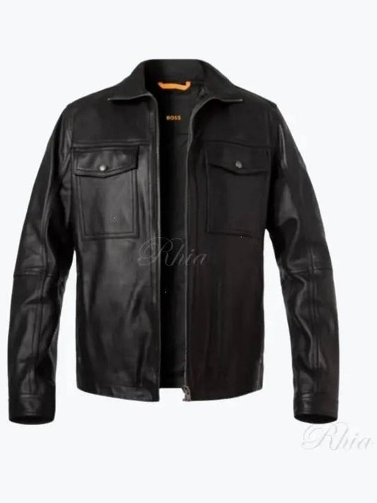 Zip-Up Leather Jacket Black - HUGO BOSS - BALAAN 2