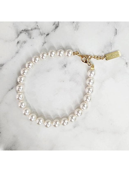 YSL logo glass pearl bracelet cream gold 803359 Y1526 8031 - SAINT LAURENT - BALAAN 1