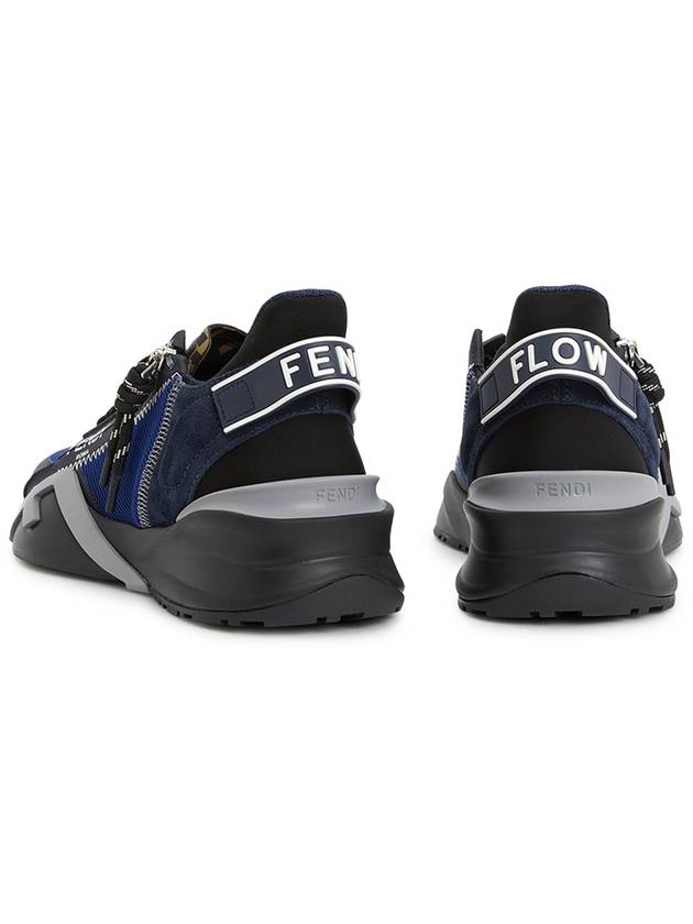 Flow FF Motif Leather Low Top Sneakers Blue - FENDI - BALAAN 7