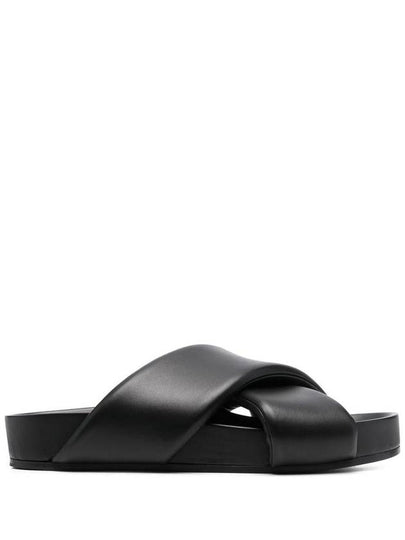 Cross Leather Slippers Black - JIL SANDER - BALAAN 2