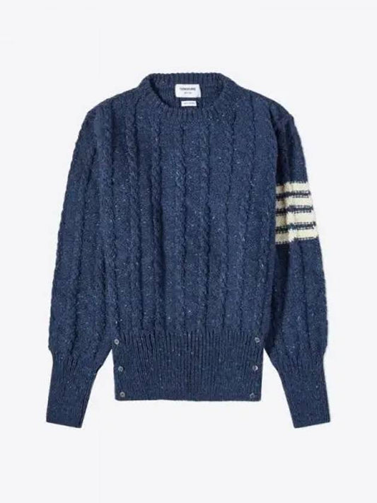 Donegal Twist Cable 4-Bar Classic Crewneck Knit Top Blue - THOM BROWNE - BALAAN 2