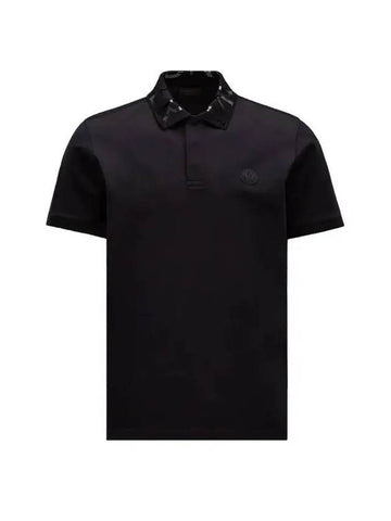 Men's Logo Lettering Collar Short Sleeve Polo Shirt Black - MONCLER - BALAAN.