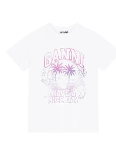 Logo Print Short Sleeve T-Shirt White - GANNI - BALAAN 2