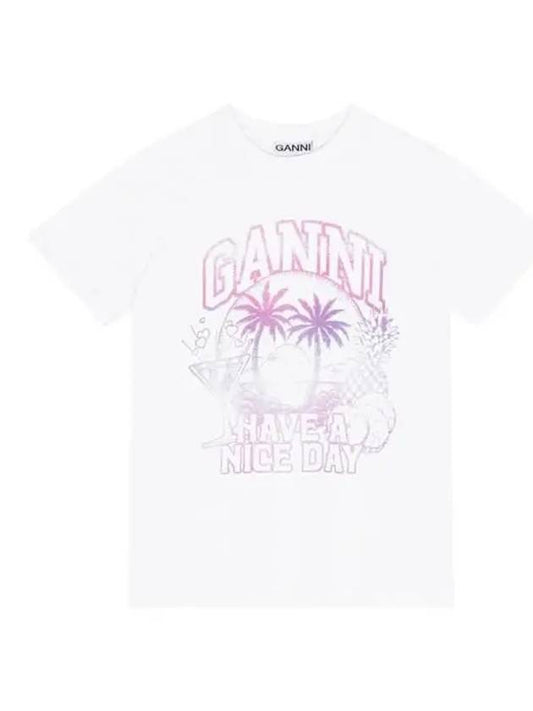 Logo Print Short Sleeve T-Shirt White - GANNI - BALAAN 2