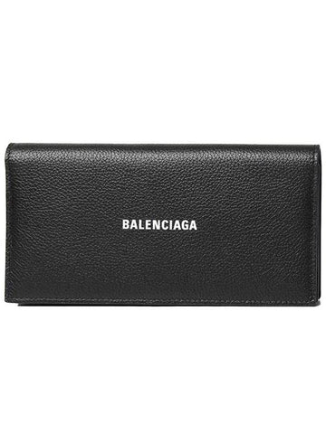 Logo Flap Leather Long Wallet Black - BALENCIAGA - BALAAN 1