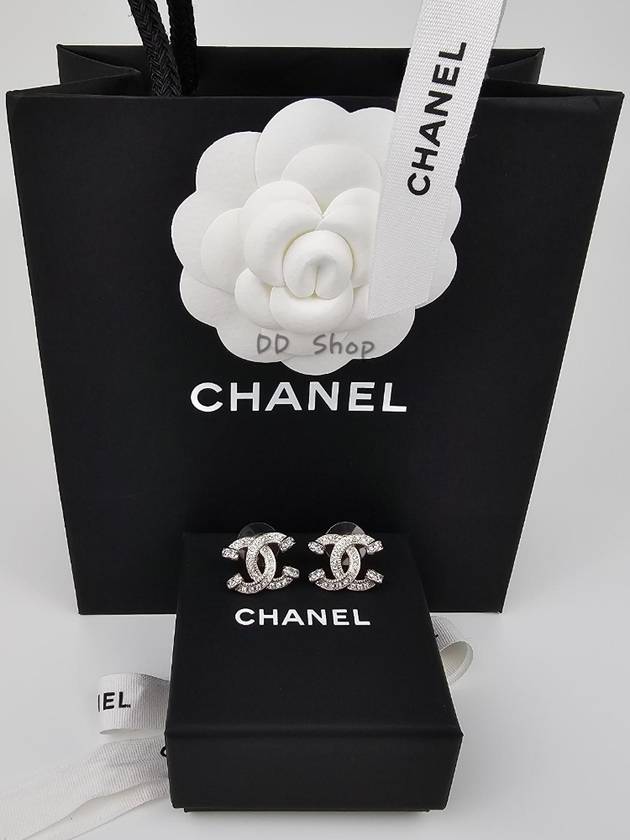 CC Logo Crystal Metal Earrings Silver - CHANEL - BALAAN 4