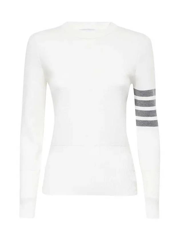 Milano Stitch Crewneck 4-Bar Cotton Crepe Knit Top White - THOM BROWNE - BALAAN 2