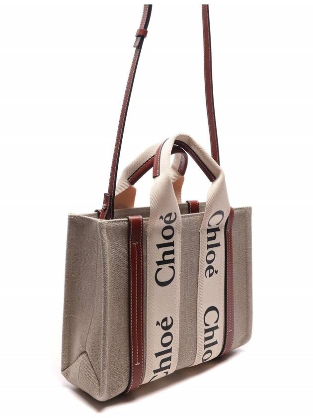 Woody Small Canvas Tote Bag White Brown Beige - CHLOE - BALAAN 4