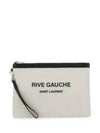 Rive Gauche Zipper Strap Canvas Clutch Bag White - SAINT LAURENT - BALAAN 2