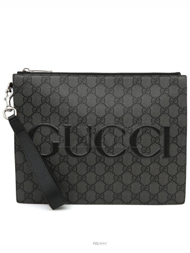 GG Supreme Canvas Zipper Clutch Bag Gray Strap 768374 - GUCCI - BALAAN 1