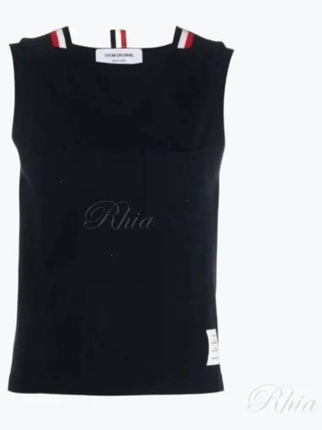 Women's Pick Rib Gusset Boat Neck Sleeveless Navy - THOM BROWNE - BALAAN 2