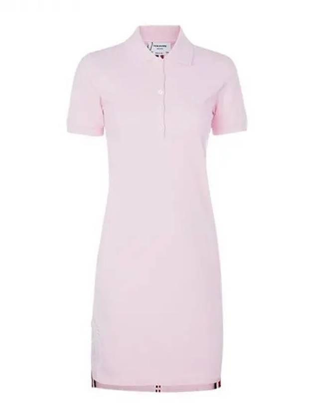 Classic Cotton Pique Center Back Stripe A-Line Short Sleeve Polo Shirt Short Dress Pink - THOM BROWNE - BALAAN.