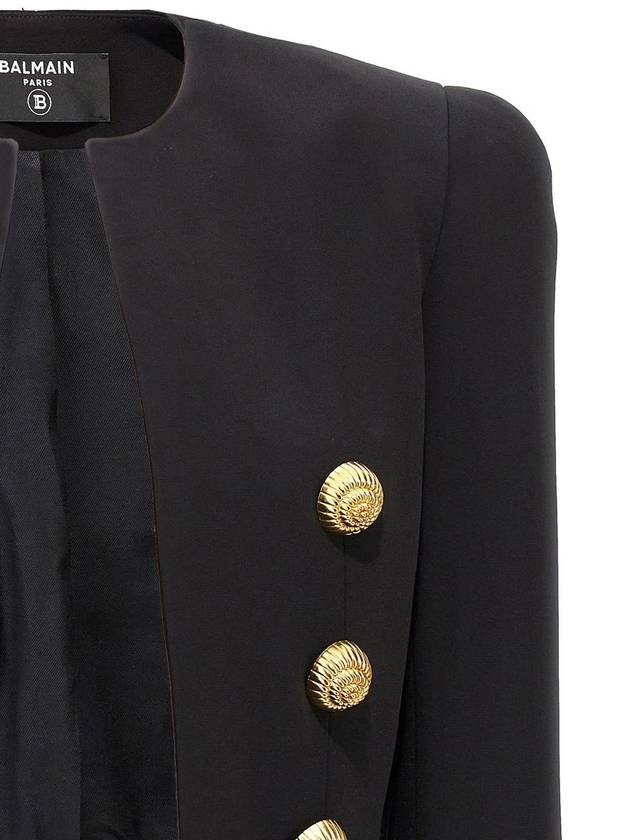 Gold Button Crop Crepe Jacket Black - BALMAIN - BALAAN 4