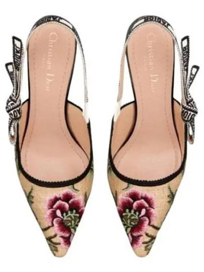 Flower Embroidery Slingback Heels Beige - DIOR - BALAAN 2