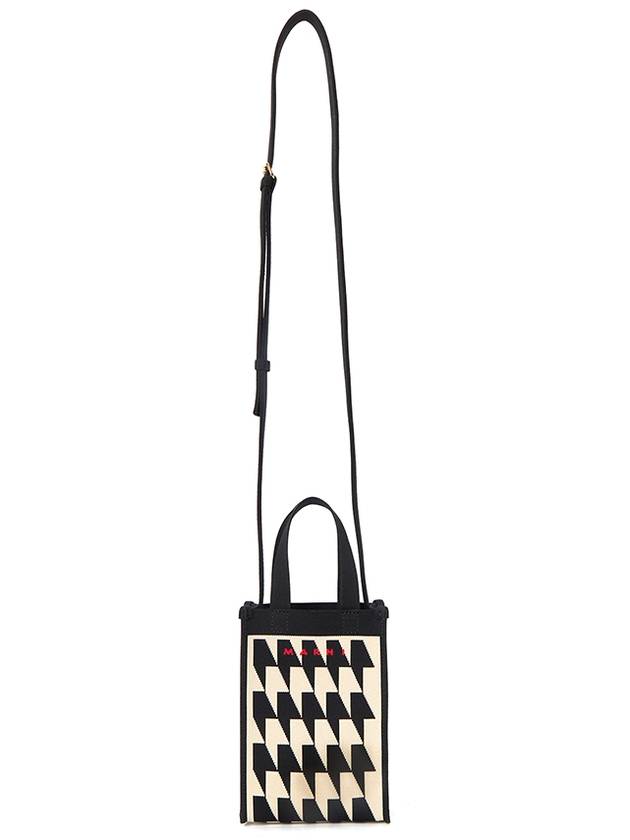 houndstooth pattern small tote bag black cream - MARNI - BALAAN 8