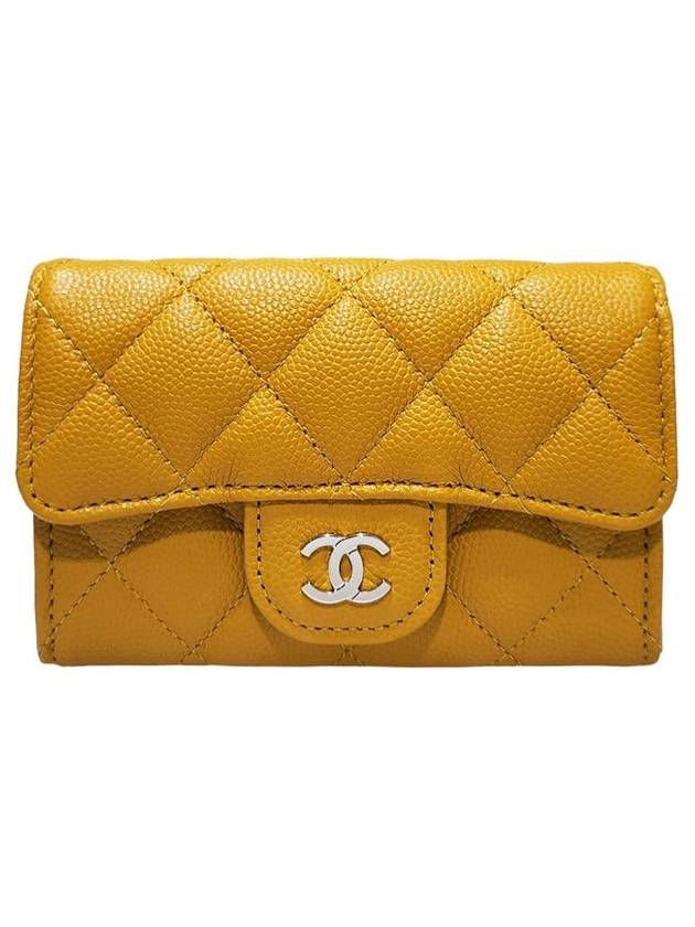 Women s AP0214 Classic Caviar Snap Yellow Silver Card Wallet - CHANEL - BALAAN 1