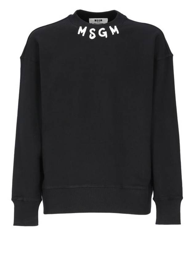 Neck Brushed Logo Print Cotton Sweatshirt Black - MSGM - BALAAN 2