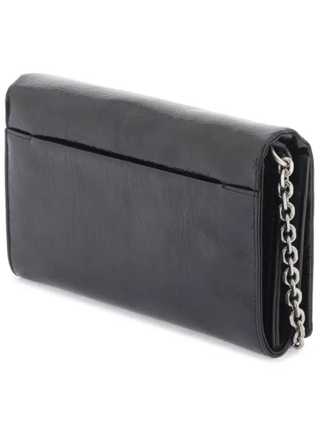 Heart Logo Plaque Leather Chain Long Wallet Black - AMI - BALAAN 4