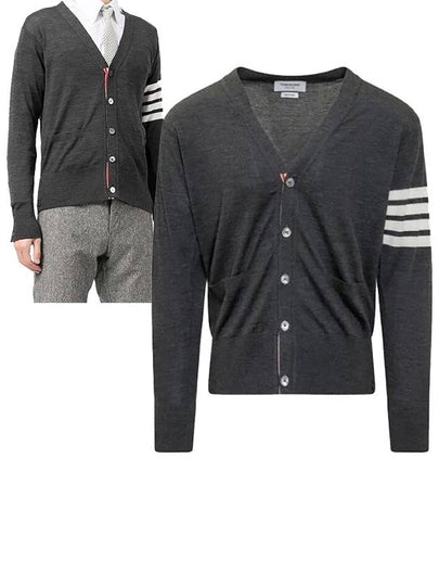 Men's Sustainable Classic Diagonal Wool Cardigan Dark Grey - THOM BROWNE - BALAAN 2