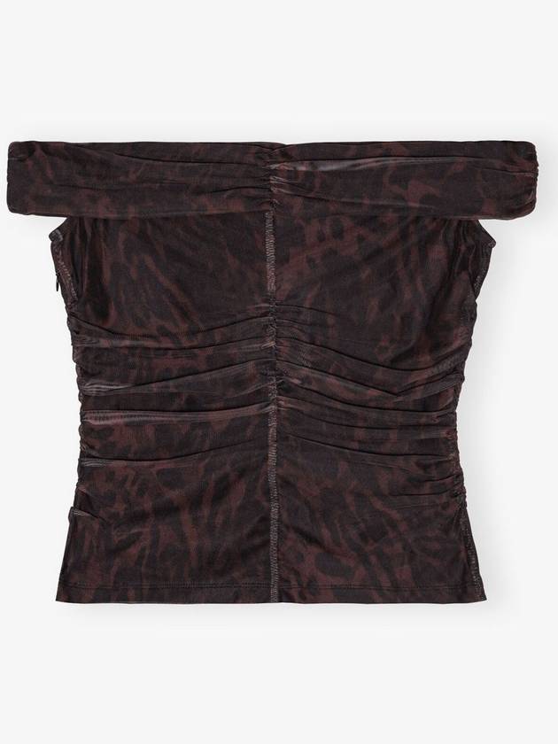 Messi Off-Shoulder Ruched Sleeveless Bitter Chocolate - GANNI - BALAAN 2