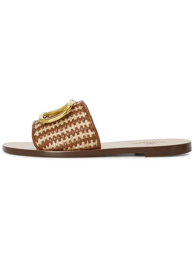 Raffia VLogo Signature Slippers Natural Brown - VALENTINO - BALAAN 5