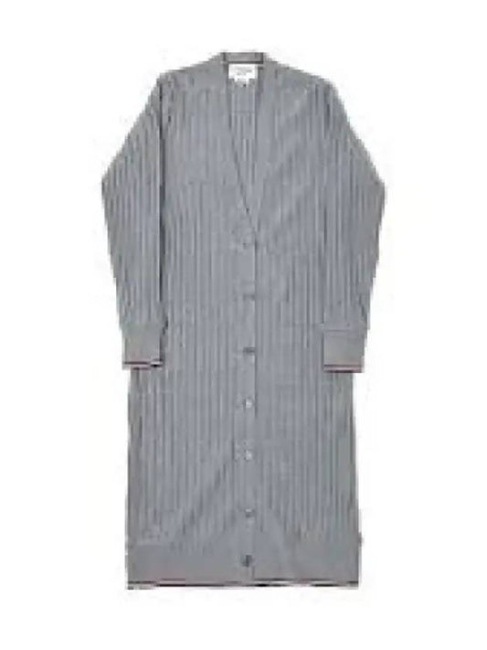 Wide Rib Cashmere Tip V-Neck Cardigan Dress Light Grey - THOM BROWNE - BALAAN 2