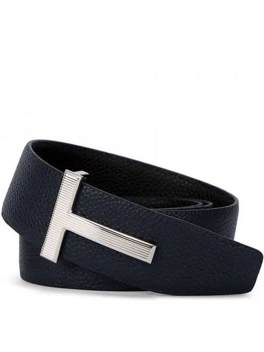 T Buckle Reversible Leather Belt Black Navy - TOM FORD - BALAAN 2