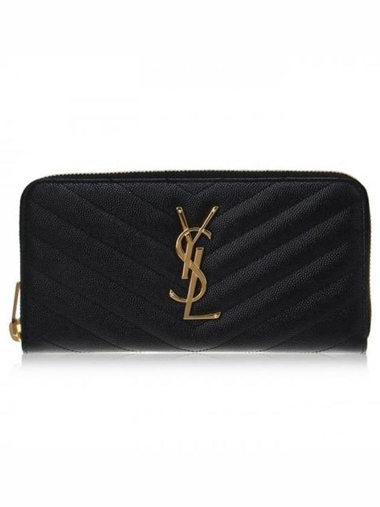 Matelasse Monogram Zipper Around Long Wallet Black - SAINT LAURENT - BALAAN 2