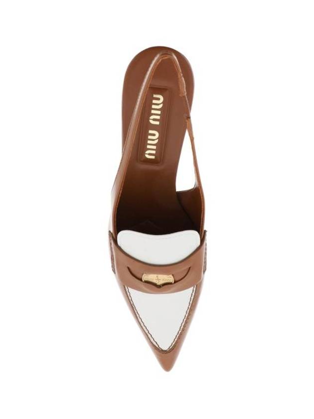 Leather Penny Slingback Heels Brown - MIU MIU - BALAAN 3