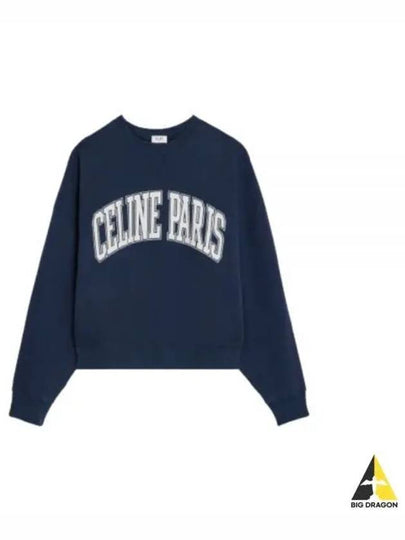 Logo Print Oversized Cotton Sweatshirt Navy - CELINE - BALAAN 2