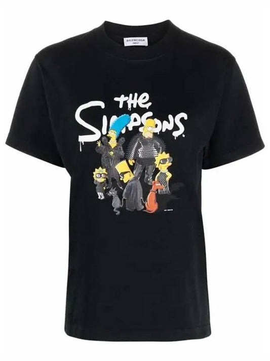 Women's The Simpsons Printing Small Fit Short Sleeve T-Shirt Black - BALENCIAGA - BALAAN 2