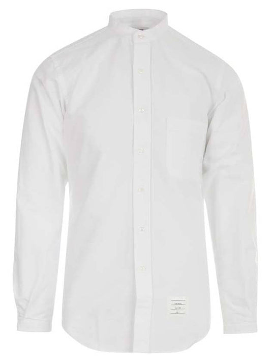 Three Stripes Tab China Collar Oxford Long Sleeve Shirt White - THOM BROWNE - BALAAN 1
