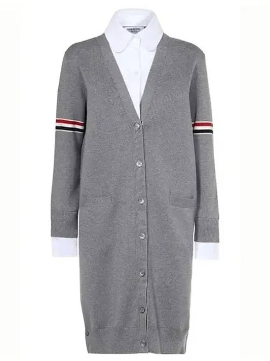 Milano Stitch Combo Shirt Cardigan Light Grey - THOM BROWNE - BALAAN 2