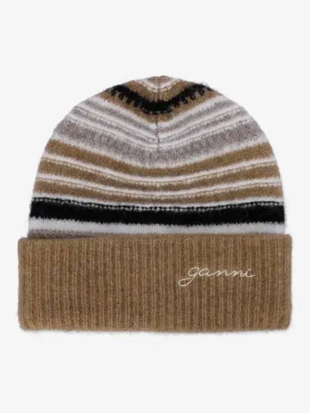 Logo Striped Beanie Brown - GANNI - BALAAN 2