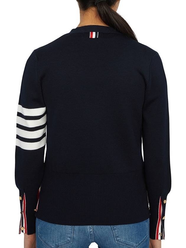 Milano Stitch 4 Bar Classic V Neck Fine Merino Wool Cardigan Navy - THOM BROWNE - BALAAN 6